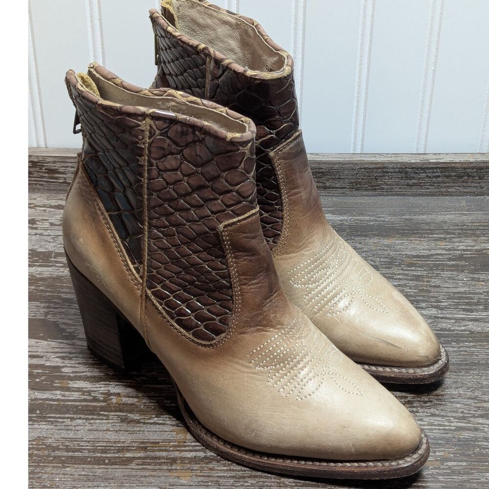 Freebird By Steven Womens Clementine Tan Brown Leather Western Ankle Boot Size7